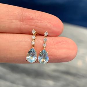 Boucles d'oreilles Santa Maria en argent pur S925, goutte d'eau et topaze bleue, forme poire, larmes de sirène, diamant, pendentif fin, bleu mer, trésor - Product Image 1