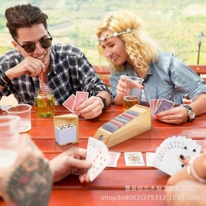 Solid Wood Card Dealer <b>Box</b> With Dice Storage For Outdoor <b>Gaming</b> And Home Entertainment Universal Use Durable Design - Product Image 1