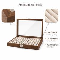 Boîte à bijoux en bois de noyer moderne et simple, écologique, sur mesure, avec couvercle en verre transparent et doublure en velours, pour organiser et ranger les bagues et les boucles d'oreilles.