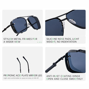 <span class=keywords><strong>2025</strong></span>カスタムロゴビンテージレトロ日焼け止めメガネ男性用スチームパンクスタイルUV400スクエアダブルブリッジサングラス抗放射線 - Product Image 5