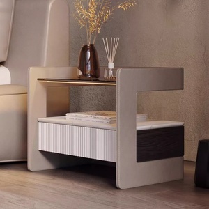 Light Luxury <strong>Minimalist</strong> Tempered Glass <strong>Bedside</strong> <strong>Table</strong> Bedroom Modern Smart Wireless Charging Night <strong>Table</strong> - Product Image 1