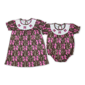 Vestido de manga corta para bebé, con estampado de camuflaje y lazos bordados, ropa de verano para niñas, conjunto a juego con volantes. - Product Image 1
