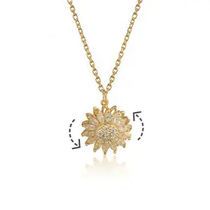 Rotating Flower Necklace 18k Gold Statement Stainless Steel Flower Pendant Adjustable Necklace