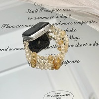 Bracelet de luxe en perles de cristal de citrine naturelle pour Apple Watch Ultra 2/9/8/SE, bijou élégant fait main en quartz jaune, cadeau
