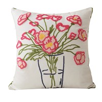 Rustikaler Amerikanischer Landhausstil Bestickter Kissenbezug Baumwolle Creme Quadratischer Kissenbezug Vintage Bauernhaus Sofa-Dekoration