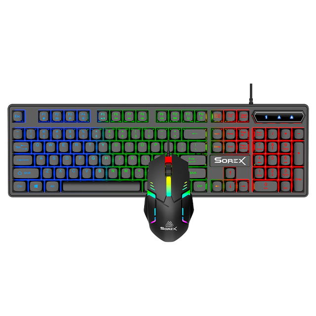 KM2025 Business Office Full Size USB Keyboard Mouse Set Wired Black & White Backlit Mechanical Operation Plug-and-Play