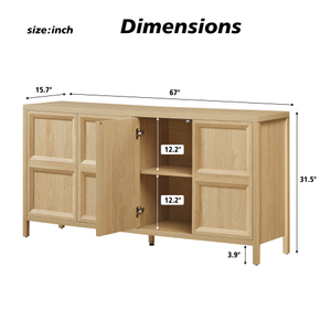 67" Modern Living Room Sideboard Storage Cabinet Tip-On Opening Soft-Close <b>Hinges</b> Tilt-Proof Wall Mount Oak Particle Board - Product Image 6