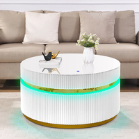 Table basse ronde en verre de luxe moderne avec miroir intelligent et lumière LED réglable à l'infini, design contemporain pour salon
