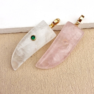Pendentif en or plaqué or en forme de <span class=keywords><strong>dent</strong></span> de <span class=keywords><strong>tigre</strong></span> avec améthyste et zircon, et pendentif en corne avec pierre précieuse naturelle de quartz rose, pour cadeau, vente en gros - Product Image 3