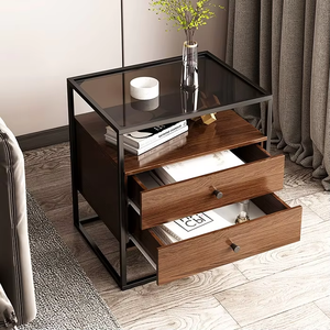 <strong>Modern</strong> <strong>End</strong> <strong>Table</strong> 3-Tier Nightstand <strong>Storage</strong> Drawer Bedside <strong>Table</strong> Side <strong>Table</strong> with Glass Top for Living Room/Bedroom - Product Image 2