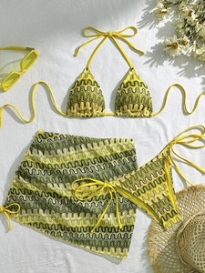 Sexy Female Swimsuits Women Three-Pieces Swimwear Embroidery Gradient Beach Swimming Wear Bathing Suits Bikini Set Pool <strong>Bather</strong> - Product Image 4