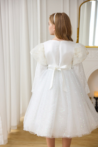 Elegante abito da principessa con scollo a o di alta qualità per <span class=keywords><strong>ragazze</strong></span> a maniche lunghe con maniche a bolle rotto con fiocco di diamanti in cotone dolce Performance ODM - Product Image 5