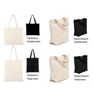 Bolsa de Compras de Algodón Ecológica, Material Natural, Color Crema Beige y Negro, Bolsa de Tela Lisa para Supermercado - Product Image 1