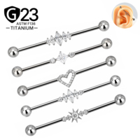 Bijou de piercing corporel tendance pour femme, barbell industriel en titane ASTM-F136 G23 à filetage interne pour cartilage et pont d'oreille