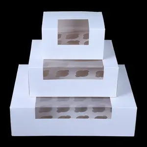 Grande boîte à gâteaux transparente blanche de fournisseur d'or carré avec couvercle Boîtes à thé et à gâteaux de l'après-midi de 6/12 pouces