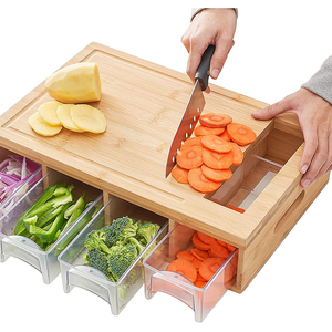 Bamboo Chopping Cutting Board with 4 Plastic Drawer containers