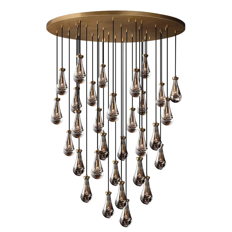 2022 New Rain Linear 72" Restoration Glass Brass Living Room Chandelier Hardware Pendant Lightings ceiling hanging lantern light