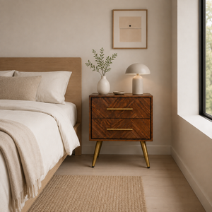 Premium Wooden Nightstand <b>Bedside</b> <b>Table</b> 2 Drawer Brass Handle Modern OEM ODM Custom Supplier Direct Supply Manufacturer - Product Image 1