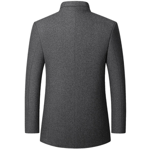 <b>Men</b> Autumn Winter Zhongshan <b>Suit</b> Stand Collar Solid Color Casual Breathable Knitted Dyed Middle Aged Woolen Jacket Single - Product Image 5
