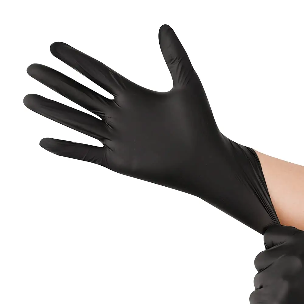 Luvas de nitrilo PPE personalizadas 4mil 6mil Luvas de trabalho pretas sem pó para indústria de revestimento de látex padrões de segurança alimentar pura para salas limpas