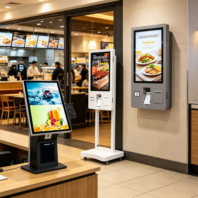 15.6 Inch Desktop Payment Kiosk POS Machine 21.5'' Touch Screen Self Service Kiosks SDK Enabled 32'' Floorstand Restaurant Kiosk