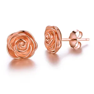 Jungle Sieraden Eenvoudig Ontwerp Rose Gold Plated 925 Sterling Zilver Stud Oorbellen Voor Vrouw