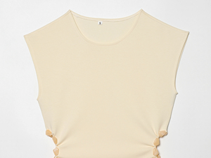 <span class=keywords><strong>Robe</strong></span> longue décontractée en tricot sans manches de couleur <span class=keywords><strong>beige</strong></span> à col rond et découpes latérales pour femmes - Product Image 3