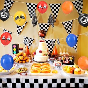 Rennwagen-Ballon 12 Zoll Blau Gelb Orange Karierte Flagge Auto-Ballons Jungen Rennautos Geburtstag Abschlussfeier Babyparty Hintergrund - Product Image 5