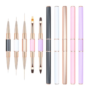Professional Nail <b>Brush</b> Factory Customization Personal Brand Logo Double Headed Metal Pen Holder UV Nail <b>Brush</b> Set High Quality - Product Image 1