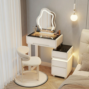 Smart Wood Makeup <b>Vanity</b> <b>Table</b> with LED <b>Mirror</b> Storage Drawers Non-Foldable Design for Bedroom Use - Product Image 1