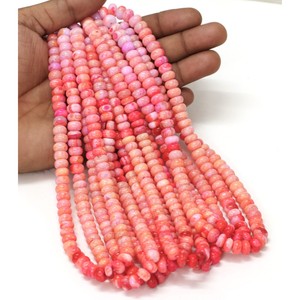 Hermosas cuentas de ópalo rosa bio, forma redonda lisa, 15 pulgadas, 5 a 8 mm, cuentas de piedras preciosas para la fabricación de joyería y manualidades. - Product Image 1