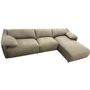 Juego de Sala de Estar Moderno Veata, Sofá Seccional de Gamuza Marrón Claro y Silla de Cuero Color Marfil, Material de Madera y Tela - Product Image 6