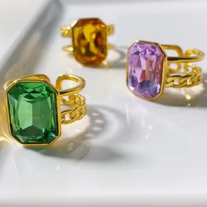 Cincin Batu Permata INS, Perhiasan Cincin Wanita Antik 18K Lapis Emas Dapat Disesuaikan Geometris Kuningan