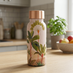 Bouteille d'eau en cuivre avec motif de fleurs tropicales, vaisselle de voyage portable - Product Image 2