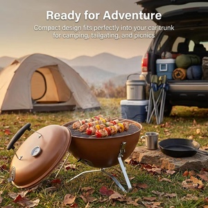 Heavy Duty Matte Copper Brown Charcoal <b>Kettle</b> Grill Outdoor Portable BBQ with Thermometer Vent Control - Product Image 6