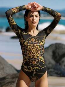 2026 Neuerscheinung Anpassbarer Damen-Badeanzug mit Transparentem Netzstoff und Langen Ärmeln, UPF50+ Sonnenschutz-Schwimmanzug - Product Image 2