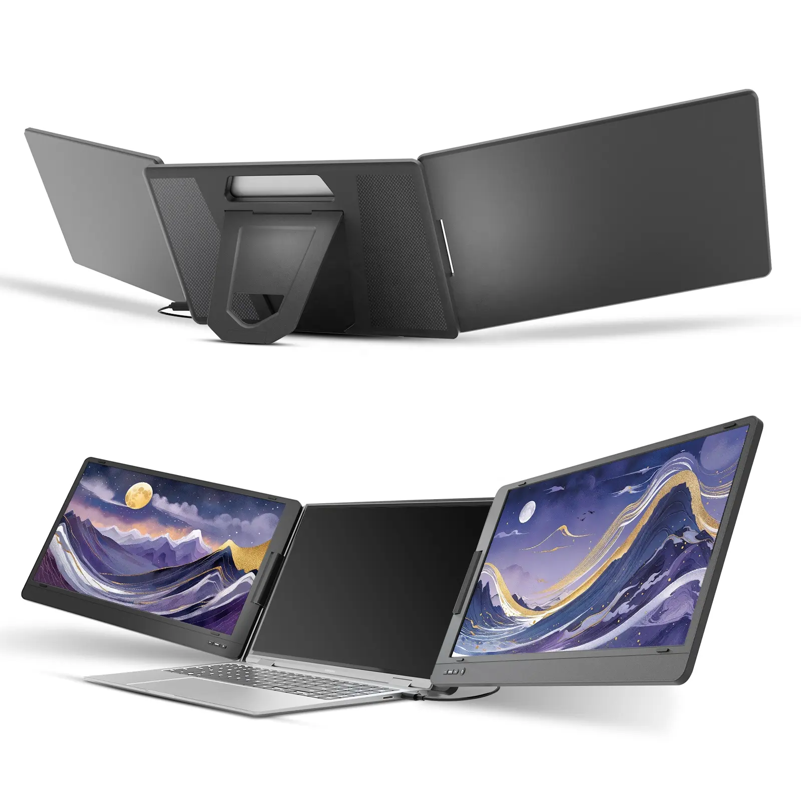 Monitor portabel tiga Tipe C 14 ", untuk Laptop Notebook layar game 1080P Full HD layar ekstensi satu kabel