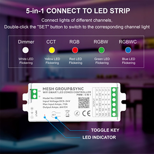 C206w aipin lưới nhóm đồng bộ 5 trong 1 tuya Wifi điều khiển thông minh 24V thay đổi màu <span class=keywords><strong>RGB</strong></span> LED Strip ánh sáng phổ PWM khu điều khiển - Product Image 2