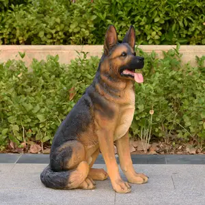 Venta de la fábrica * 56*51*84cm tamaño de la vida pastor alemán perro estatuilla de fibra de vidrio perro estatuas Animal lindo resina perro estatuas