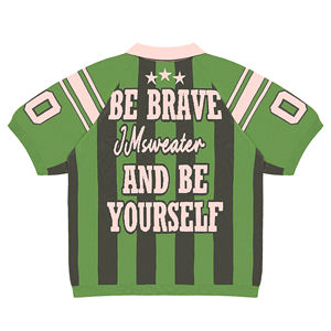 Maglione Oversize Streetwear in <span class=keywords><strong>Jacquard</strong></span> 100% Cotone Invernale Personalizzato con Collo a <span class=keywords><strong>Polo</strong></span> Maglia da Calcio Lavorata a Maglia - Product Image 2