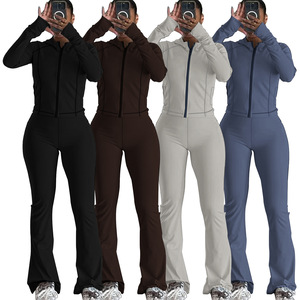 5 Cardigans pour femmes avec fermeture éclair, petit col montant, ensemble une pièce sportif et tendance à jambes larges - Product Image 4