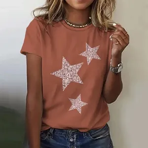 2023夏の女性の5つ星3DプリントパターンTシャツファッション半袖ラウンドネックカジュアルトップTシャツ服