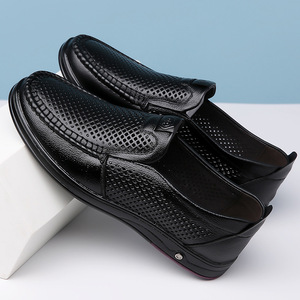 Chaussures bateau pour hommes en cuir véritable, à enfiler, bout rond, respirantes, décontractées d'été, semelle extérieure en caoutchouc, semelle intermédiaire en EVA - Product Image 2