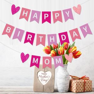 Guirnalda de Decoración de <span class=keywords><strong>Feliz</strong></span> Cumpleaños para Mamá, Guirnalda de Lentejuelas Rosa y Roja para Decoración de Fiesta de Cumpleaños para Mamá, Mujer - Product Image 5