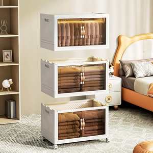 Folding Rectangle White <b>Storage</b> <b>Box</b> Doors Wheels <b>Collapsible</b> Eco-Friendly Injection Molded Plastic Stackable 25L Capacity Home - Product Image 4