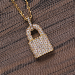 Lock pendant, hip-hop jewelry, <b>cross</b>-border popular accessories, copper inlaid zircon, small lock pendant necklace. - Product Image 3