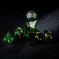 Ensemble de dés polyédriques DND RPG en résine à bords vifs, paillettes vertes, faits à la main, 7 pièces, pour jeux de rôle sur table Dungeons & Dragons