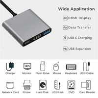 Adaptor pengisian daya Usb Hub USB C ke 4K HD, konverter Multiport Usb 3 dalam 1 stasiun Dok USB3.0