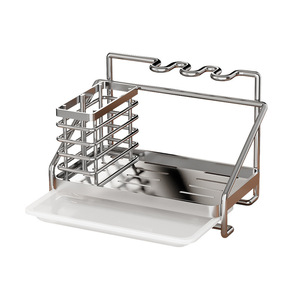 Égouttoir à vaisselle en acier inoxydable Najie avec plateau, support de rangement multifonctionnel pour évier de cuisine, porte-éponge de comptoir résistant à l'eau - Product Image 3