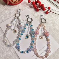 Gelang Ponsel Kristal Tali Pergelangan Tangan Manik-Manik Gantungan Tas Tali Pergelangan Tangan Desain Ganda Rantai Logam Kokoh Cocok untuk Gantungan Kunci